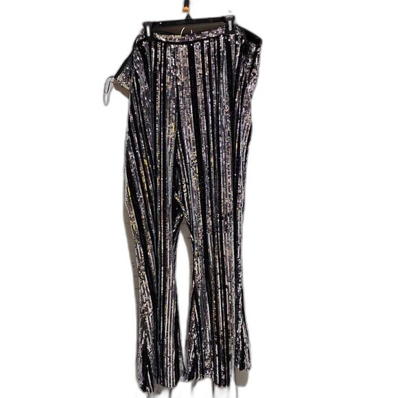 boohoo Plus Stripe Sequin Flare Trousers NWT - Picture 2 of 12